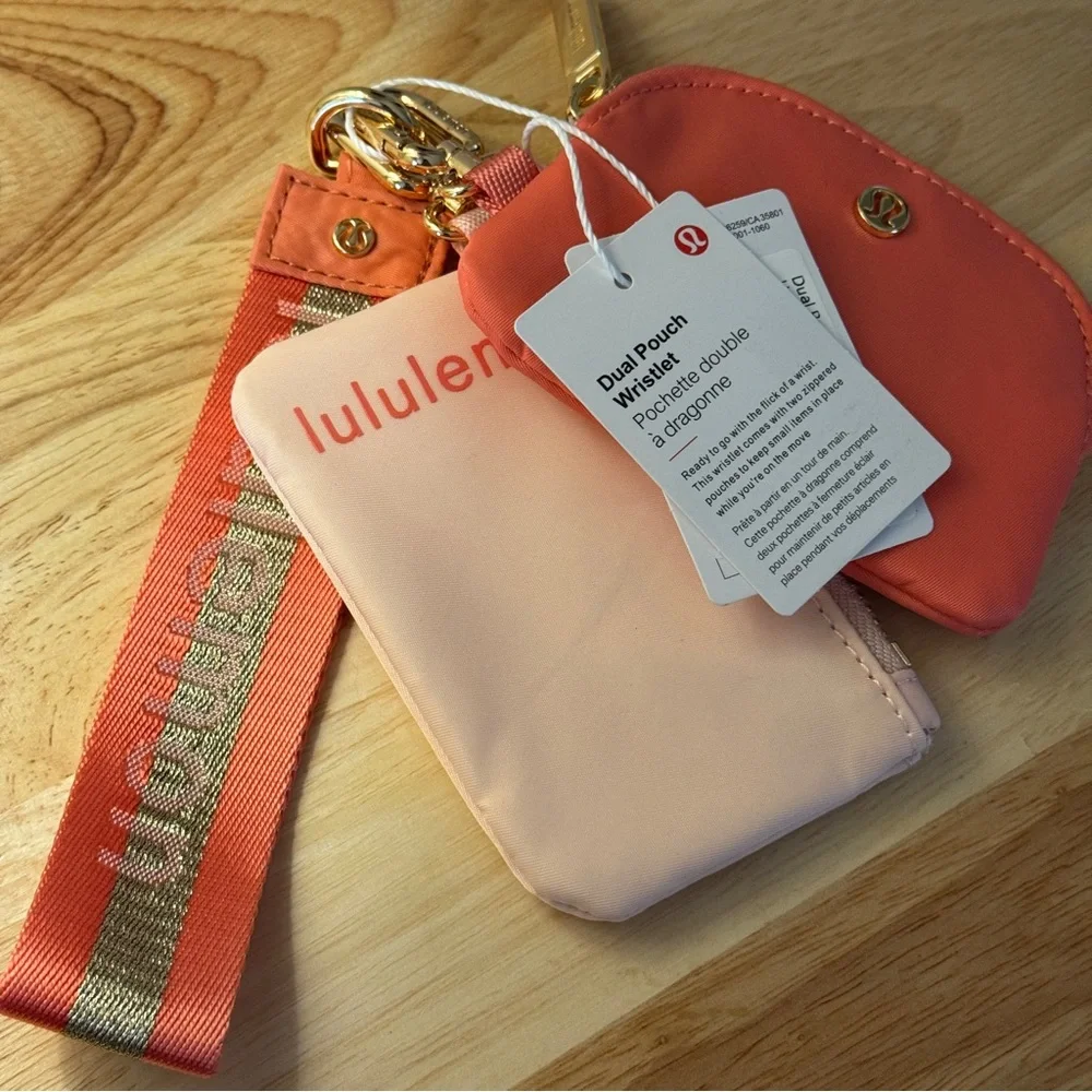 NWT Lululemon Dual Pouch Wristlet Coral Pink Mist Peach Cream NWT - Picture 1 of 7
